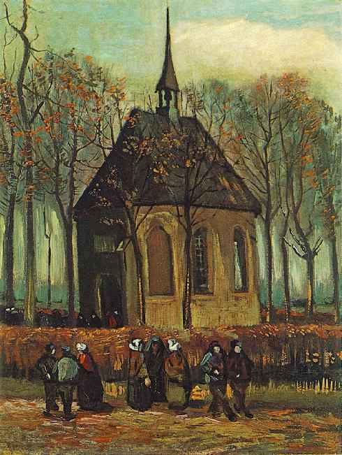 Винсент Ван Гог «Паства выходит из реформистской церкви в Ньюнене» (1884–1885)
