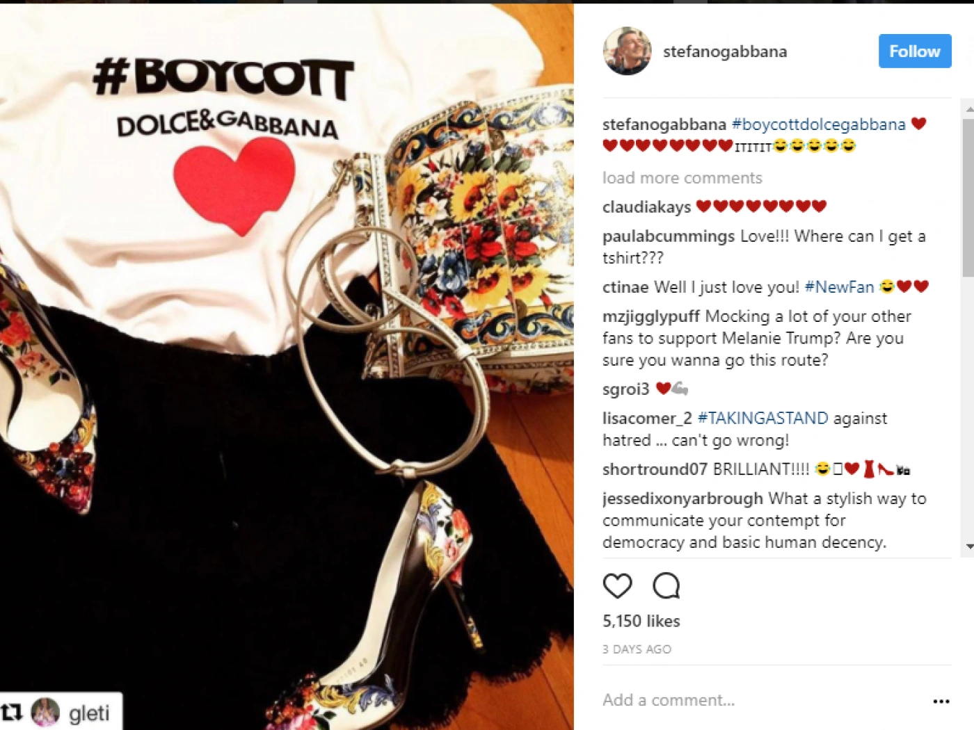 Dolce&Gabbana троллят хейтеров Мелании Трамп