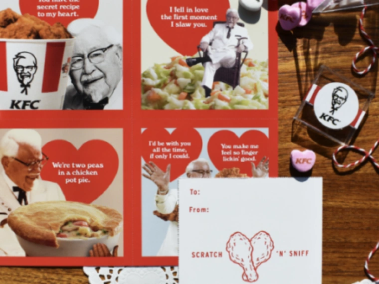 KFC выпустил ко Дню Святого Валентина карточки с запахом жареной курочки